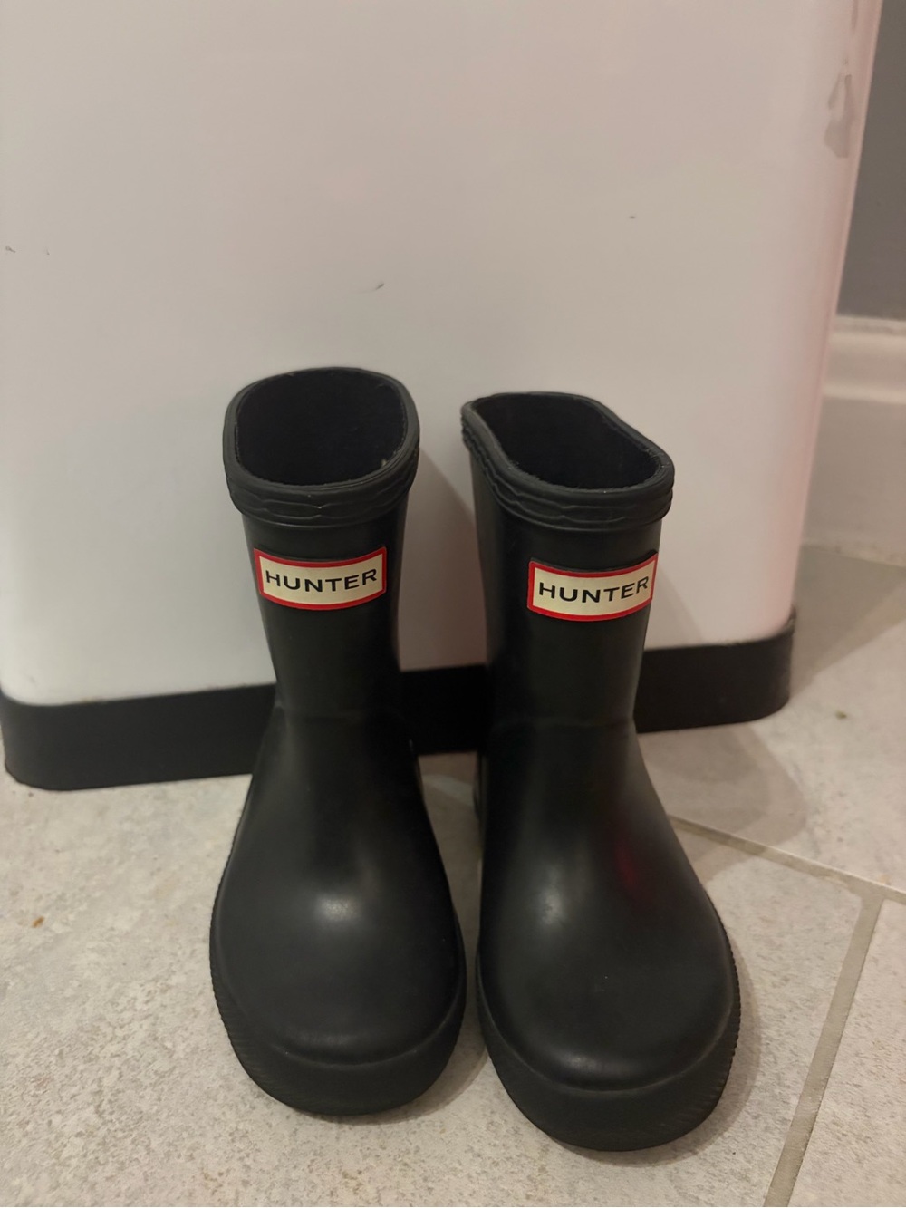 Hunter Kids Black Rubber Rain Boots with Red Logo Trim